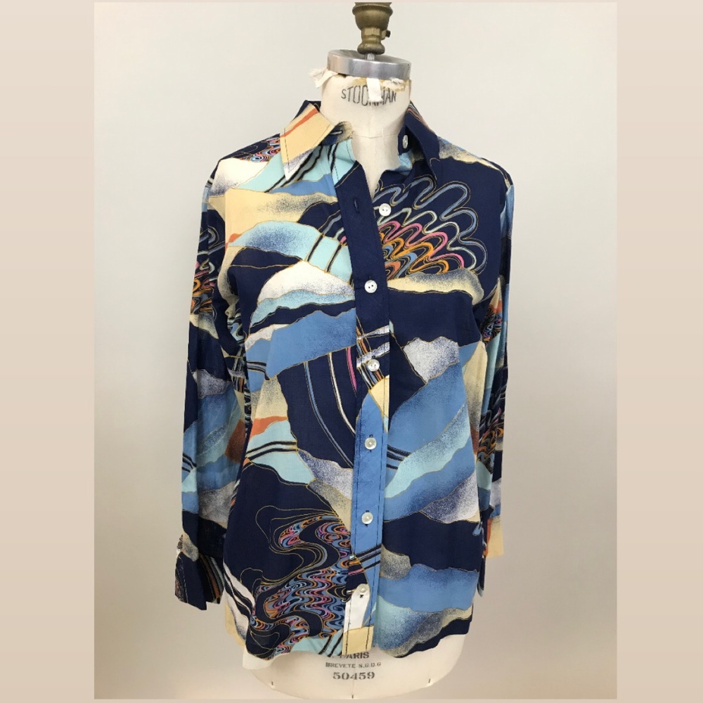 1970's Vintage Lanvin all cotton print blouse sz 14